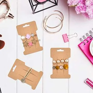 Mototo 200 PCS Hair Clip Bow Display Cards Hair Barrettes Jewelry Display Holder Rectangle Paper Cardboard for Hair Accessories Display and Organizing, 4 x 2-1/2 Inches (Brown)