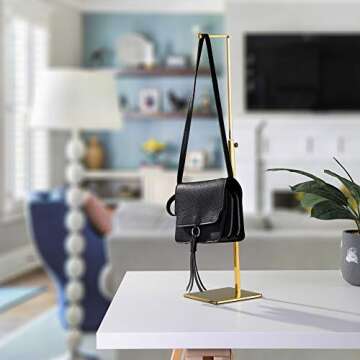 Elitnus Gold Purse Display Stands - 2 Pack Adjustable Height Purse Display Stand - Metal Handbag Display Stand Set - Single L Hanging Hook Bag Stand for Boutique Store