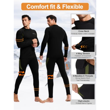 romision Thermal Underwear for Men- Long Johns Base Layer Fleece Lined Top and Bottom Set for Cold Weather A-Black