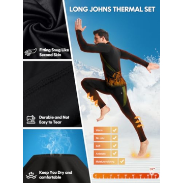 romision Thermal Underwear for Men- Long Johns Base Layer Fleece Lined Top and Bottom Set for Cold Weather A-Black