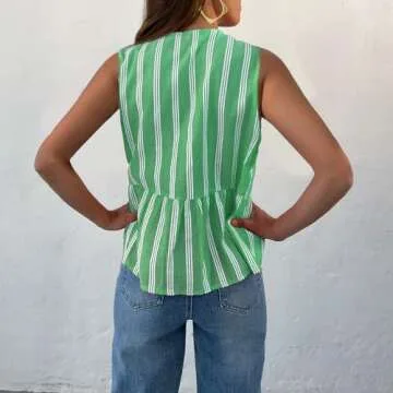 Women Y2k Tie Front Tops Sleeveless Ruffle Hem Bow Tie Babydoll Tank Tops Summer Peplum Top Blouse