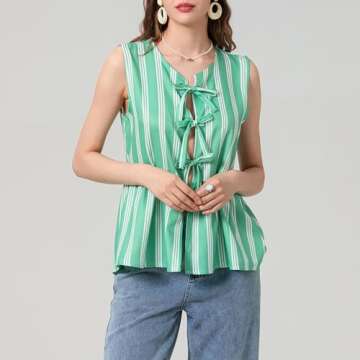 Women Y2k Tie Front Tops Sleeveless Ruffle Hem Bow Tie Babydoll Tank Tops Summer Peplum Top Blouse