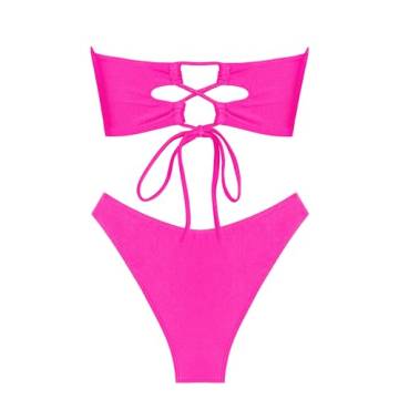 ZAFUL Sparkly O Ring Brazilian Bikini Set in Rose Red