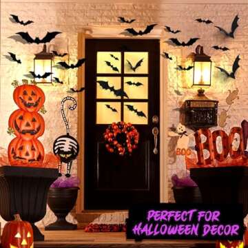 Halloween Decorations Indoor Bat Stickers Decor 60 Pcs Realistic Spooky 3D Bat Wall Stickers for Halloween Party Decoration DIY Halloween Home Decor