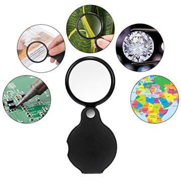 HESTYA 4 Pack 10X Mini Magnifying Glass Folding Pocket Magnifier Glass Loupe with Black Rotating Pro...