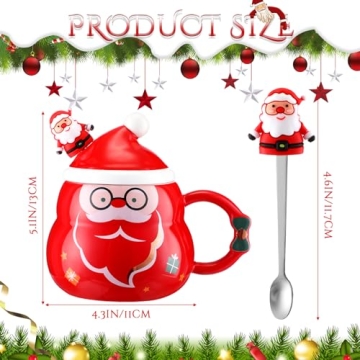 Charming Christmas Mugs Set with Lids and Spoons