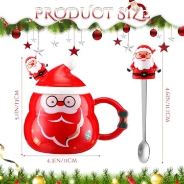 Charming Christmas Mugs Set with Lids and Spoons