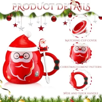 Charming Christmas Mugs Set with Lids and Spoons