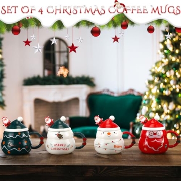 Charming Christmas Mugs Set with Lids and Spoons