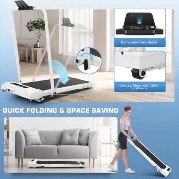 Folding Treadmill with Incline,4 in 1 Foldable Walking Pad with Handle Bar,Under Desk Treadmill for Home Office,Walking Pad 300LBS Weight Capacity/Dual Control/LED Display (White)