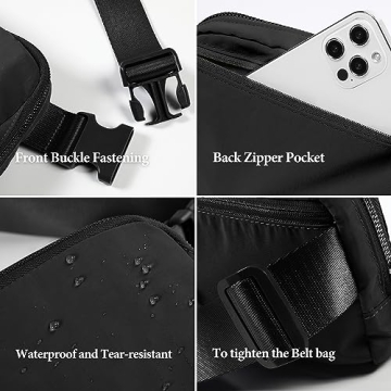 ODODOS Unisex Mini Belt Bag Pouch for Shopping Travelling, Black