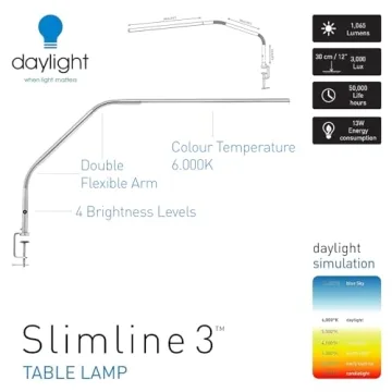 Daylight Slimline 3 Table Lamp - LED, 4 Brightness Levels