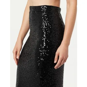 The Drop Women's Bianca Sequin Midi Skirt Black, XL