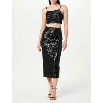 The Drop Women's Bianca Sequin Midi Skirt Black, XL