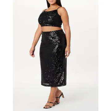 The Drop Women's Bianca Sequin Midi Skirt Black, XL