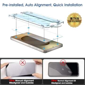 amFilm Auto-Alignment OneTouch for Samsung Galaxy S25 Ultra 6.9'' Screen Protector + Camera Lens Protector, Tempered Glass, 30 seconds Installation, Bubble Free, Case Friendly, Anti-Scratch [2+2 Pack]