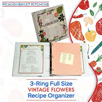 Meadowsweet Kitchens Fabric-covered Recipe Binder with Dividers and Labels - Recipe Book Binder, for...
