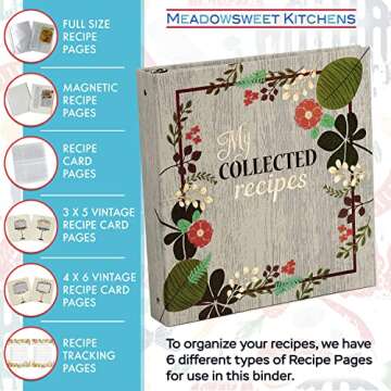 Meadowsweet Kitchens Fabric-covered Recipe Binder with Dividers and Labels - Recipe Book Binder, for Recipe Cards, Full Size Recipes, Recipe Clippings, Make Your Own Cookbook - Vintage Flowers