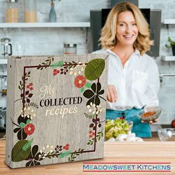 Meadowsweet Kitchens Fabric-covered Recipe Binder with Dividers and Labels - Recipe Book Binder, for Recipe Cards, Full Size Recipes, Recipe Clippings, Make Your Own Cookbook - Vintage Flowers