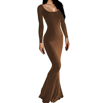 AnotherChill Women's Casual Lounge Slip Long Dress Sexy Long Sleeve Backless Bodycon Maxi Dresses 20...
