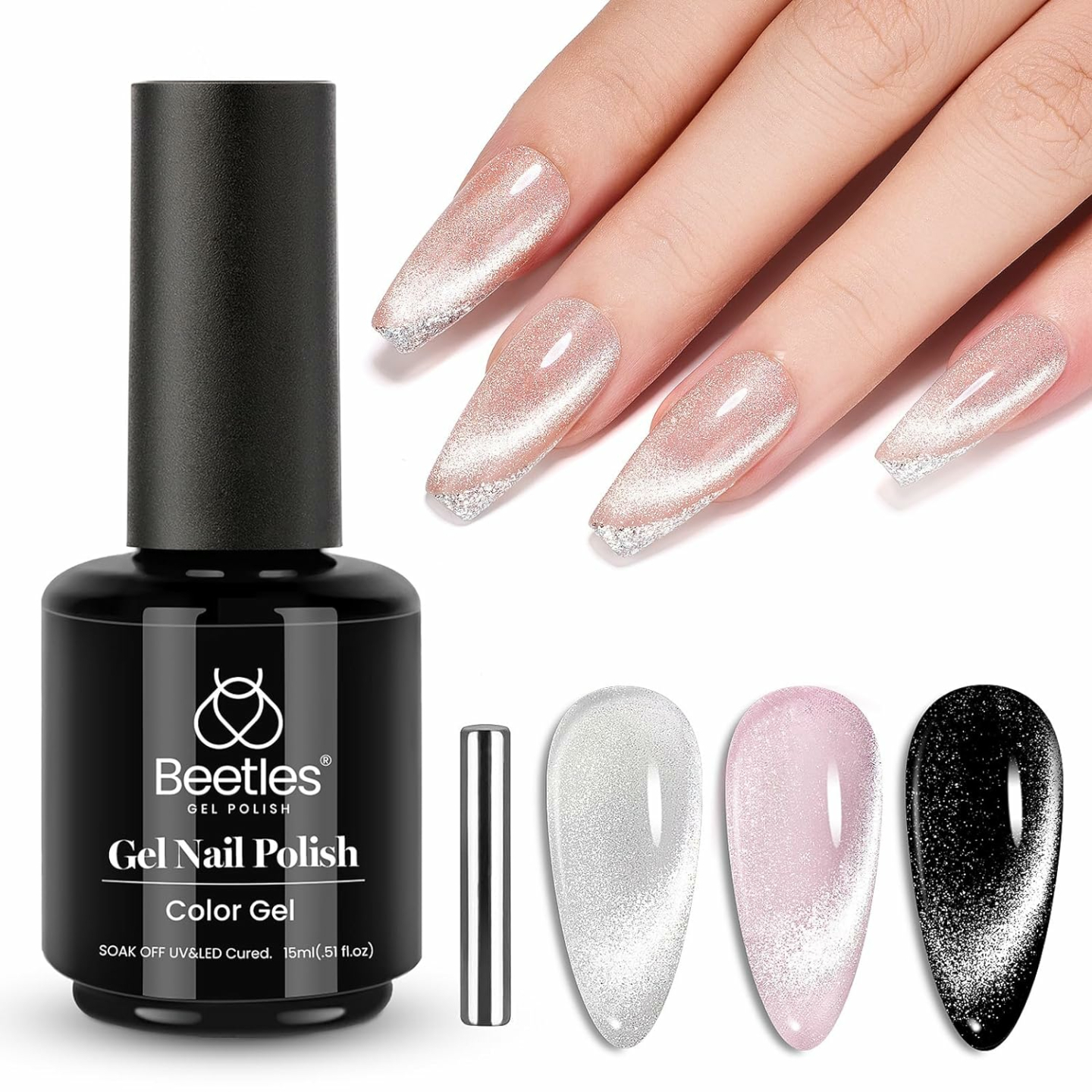 Cat Eye Gel Nail Polish - Silver Shimmer 15ml