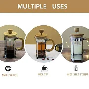 Sivaphe 12 oz French Press Coffee/Tea Maker Single Cup Espresso Press Stainless Steel Filter 0.35L High Borosilicate Carafe Durable Bamboo Handle Small Coffee Maker
