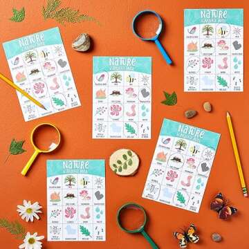 Juvale 50 Pack Nature Scavenger Hunt Cards for Kids Ages 4-8, Outdoor Find and Seek Camping Game