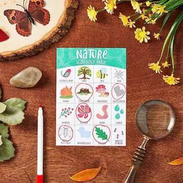 Juvale 50 Pack Nature Scavenger Hunt Cards for Kids Ages 4-8, Outdoor Find and Seek Camping Game