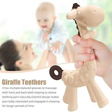 SHARE&CARE BPA Free Silicone Giraffe Baby Teether Toy with Storage Case, for 3 Months Above Infant S...