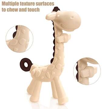 SHARE&CARE BPA Free Silicone Giraffe Baby Teether Toy with Storage Case, for 3 Months Above Infant Sore Gums Pain Relief and Baby Shower, Baby Teething Toys (Cream)