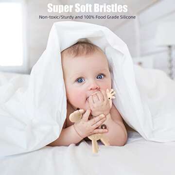 SHARE&CARE BPA Free Silicone Giraffe Baby Teether Toy with Storage Case, for 3 Months Above Infant Sore Gums Pain Relief and Baby Shower, Baby Teething Toys (Cream)