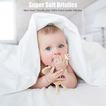 SHARE&CARE BPA Free Silicone Giraffe Baby Teether Toy with Storage Case, for 3 Months Above Infant Sore Gums Pain Relief and Baby Shower, Baby Teething Toys (Cream)