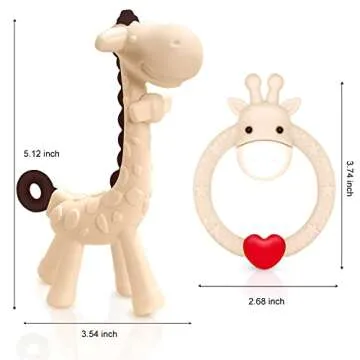SHARE&CARE BPA Free Silicone Giraffe Baby Teether Toy with Storage Case, for 3 Months Above Infant Sore Gums Pain Relief and Baby Shower, Baby Teething Toys (Cream)
