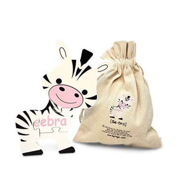 The Wordy Safari English-Spanish Double-Sided 6 Piece Wood Bilingual Puzzle Set for Toddlers - Early...