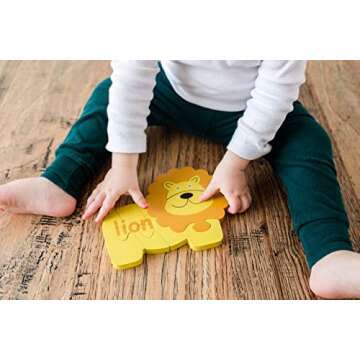 The Wordy Safari English-Spanish Double-Sided 6 Piece Wood Bilingual Puzzle Set for Toddlers - Early Childhood Education Montessori Language and Fine Motor Skills Toy.