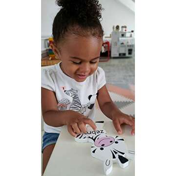 The Wordy Safari English-Spanish Double-Sided 6 Piece Wood Bilingual Puzzle Set for Toddlers - Early Childhood Education Montessori Language and Fine Motor Skills Toy.