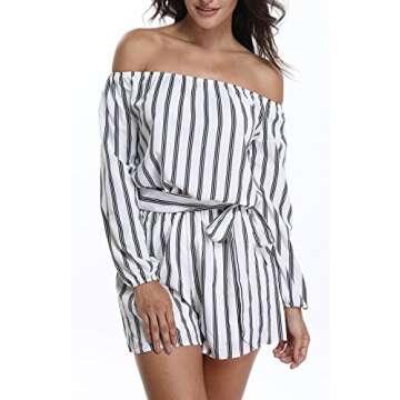MISS MOLY Rompers and Jumpsuits for Women Long Sleeves Off The Shoulder Jumpsuit Summer Casual Playsuit w Belt