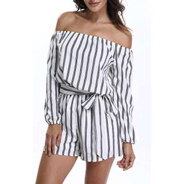 MISS MOLY Rompers and Jumpsuits for Women Long Sleeves Off The Shoulder Jumpsuit Summer Casual Playsuit w Belt