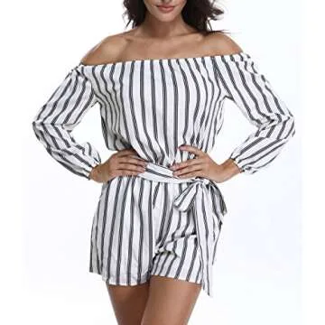MISS MOLY Rompers and Jumpsuits for Women Long Sleeves Off The Shoulder Jumpsuit Summer Casual Playsuit w Belt