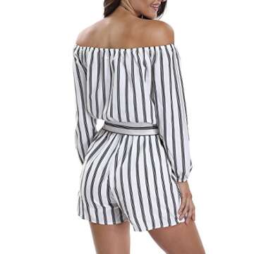 MISS MOLY Rompers and Jumpsuits for Women Long Sleeves Off The Shoulder Jumpsuit Summer Casual Playsuit w Belt