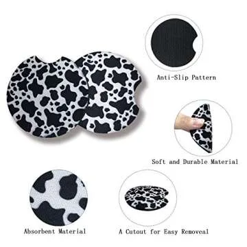 Car Coasters for Drinks Absorbent-2.75 Cute Car Accessories for Women，Cow Rubber Coasters,Cute Car Auto Interior Accessories,Cup Holder Coasters for Your Car with Fingertip Grip,Pack of 2(Cow)…
