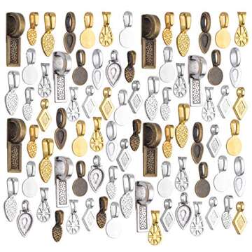 80pcs Glue on Bails Mixed Pendant Bails Glass Cabochon Tiles Pendants for Jewelry Making Necklace,20...