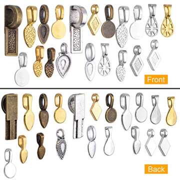 80pcs Glue on Bails Mixed Pendant Bails Glass Cabochon Tiles Pendants for Jewelry Making Necklace,20 Styles