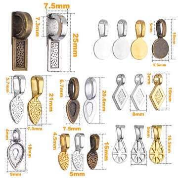 80pcs Glue on Bails Mixed Pendant Bails Glass Cabochon Tiles Pendants for Jewelry Making Necklace,20 Styles