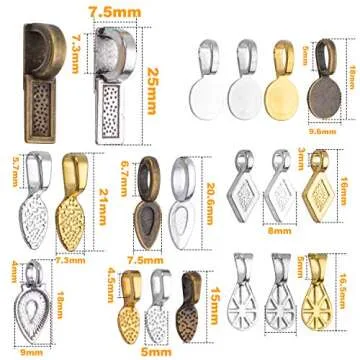 80pcs Glue on Bails Mixed Pendant Bails Glass Cabochon Tiles Pendants for Jewelry Making Necklace,20 Styles