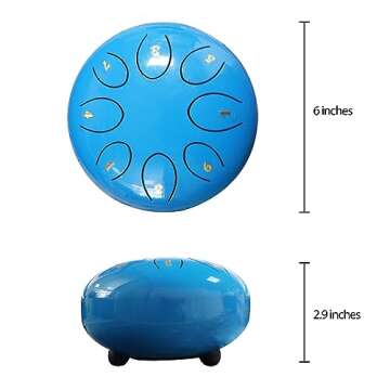 REGIS rain drum for outside，Steel Tongue Drum 8 Notes 6 Inches Chakra Tank Drum Steel Percussion Padded Travel Bag and Mallets，Musical Education Entertainment Meditation Yoga Zen Gifts(Light blue)