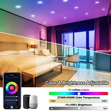 Smart Recessed Lighting,RGB LED Recessed Ceiling Lights Dimmable, APP Control Color Led Downlight Compatible with Alexa/Google, Sync to Music, ETL,DLC,UL Certified (6 Pack) (6inch 6pack)