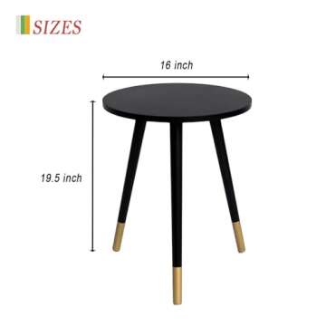 AWASEN Round Side Table, Round White Modern Home Decor Coffee Tea End Table for Living Room, Bedroom and Balcony, Easy Assembly (16x19.5inches, Black&Gold)