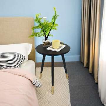 AWASEN Round Side Table, Round White Modern Home Decor Coffee Tea End Table for Living Room, Bedroom and Balcony, Easy Assembly (16x19.5inches, Black&Gold)