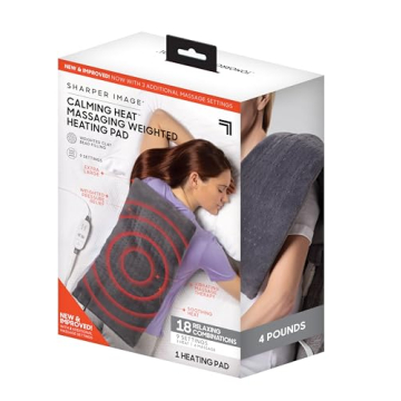 Calming Heat Massaging Weighted Heating Pad by Sharper Image - 3 Heat & Massage Levels for Pain Reli...